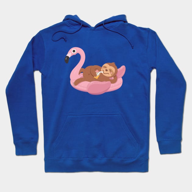 Sloth Chilling On Flamingo Pool Float Hoodie by rustydoodle